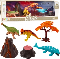 Set figurine realiste cu dinozauri, vulcan și copac