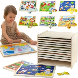Viga Set de puzzle-uri din lemn cu suport - 12 buc.