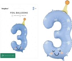 Balon din folie numărul 3, albastru deschis, 86 cm