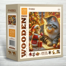 wooden city puzzle din lemn pisică și șoarece 250 piese