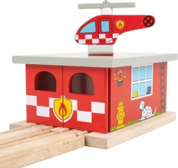 Stație de pompieri din lemn cu heliport Bigjigs Rail