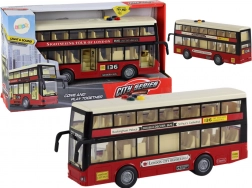 Autobuz etajat de oraș roșu cu lumini și sunete 1:16