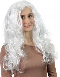 perucă înger cu păr lung alb ondulat