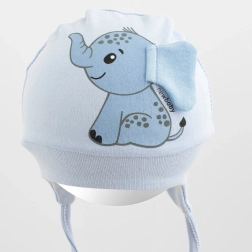Căciuliță pentru bebeluși din bumbac new baby happy elephant albastră