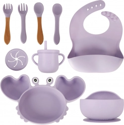 Set de masă din silicon pentru copii cu crab, 9 piese – Mov