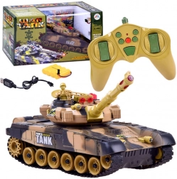 Tanc RC 2,4 GHz cu turelă rotativă și efecte luminoase – Deșert