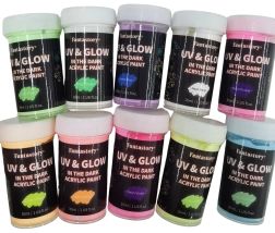 Vopsele acrilice care luminează în întuneric – set de 10 culori