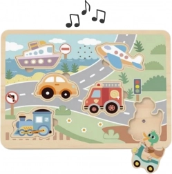 Tooky Toy puzzle interactiv din lemn vehicule
