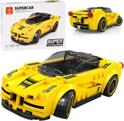 Set tehnic de construcție mașină sport galbenă, 143 piese cu autocolante