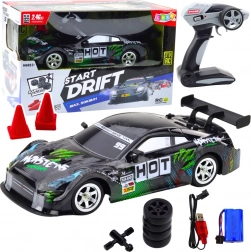 Mașină de curse RC pentru drift negru-verde 30 km/h 1:16
