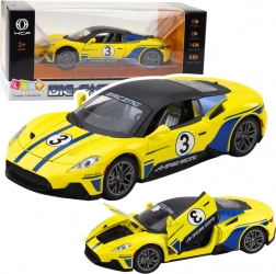 Mașină sport metalică cu efecte luminoase și sunete, 1:22 galbenă