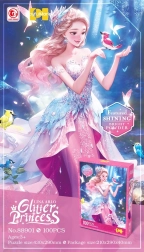 Puzzle 100 piese prințesă roz cu sclipici