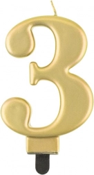 Lumânare aurie pentru tort, cifra 3