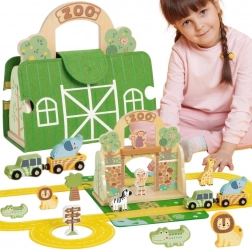 Tooky Toy mini zoo – set din lemn portabil în valiză