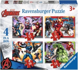 RAVENSBURGER Puzzle Avengers: Cei mai puternici eroi ai Pământului 4în1 (12,16,20,24 piese)