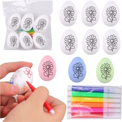 Ouă de Paște din polistiren pentru pictat cu model floral, 6 buc cu markere