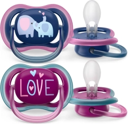 Suzetă pentru copii Philips Avent Ultra Air, 18+ luni, 2 buc, motiv pentru fete cu elefant