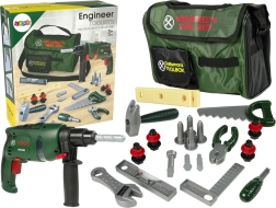Set de unelte pentru copii în geantă cu bormașină, ciocan și fierăstrău
