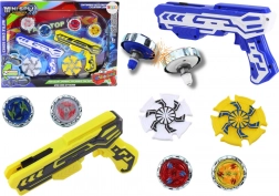 Set de pistoale lansatoare cu 4 discuri metalice cu lumini – albastru și galben