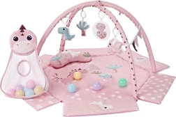 Salteluță de joacă pentru copii TinyMini Dino Roz cu arcadă și mingi