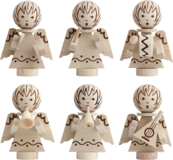 Detoa ornamente de Crăciun îngerași din lemn, set 6 buc