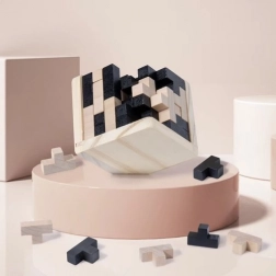 Cub logic din lemn – puzzle 3D pentru copii și adulți
