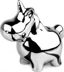 Pușculiță oglinzită din ceramică argintie în formă de unicorn 18 × 10,5 cm