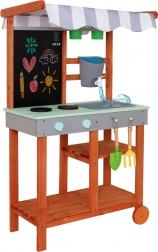 Bucătărie de grădină din lemn pe roți cu accesorii și robinet Lulilo Sableto