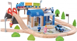 Circuit feroviar din lemn cu stație de poliție și pod