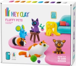 Hey Clay set creativ Fluffy Pets – animăluțe din pastă ușoară cu întărire la aer (15 borcănașe)
