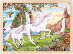 Goki puzzle din lemn unicorni, 48 piese