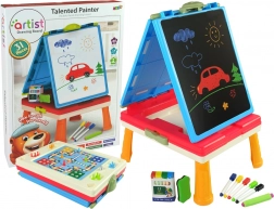 Masă pentru Copii 3în1 Tablă Magnetică și de Scris Albastră