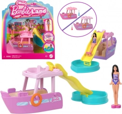 Mini barcă cu tobogan și piscină MINI BARBIE LAND de la Mattel