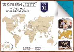 Hartă din lemn a lumii pentru perete 3D XL – turcoaz natural