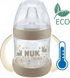 Cana de antrenament pentru bebeluși NUK for Nature cu control al temperaturii 150 ml maro (6–18 luni)