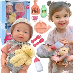 Păpușă bebeluș WOOPIE ROYAL de 36 cm, în ținută cu ursuleț și accesorii pentru hrănire