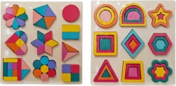 Inserție educativă din lemn cu forme colorate - 1 bucată