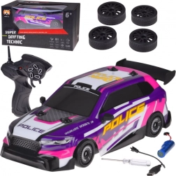 Mașină de poliție RC pentru drift 1:20 cu iluminare LED și anvelope interschimbabile 4WD