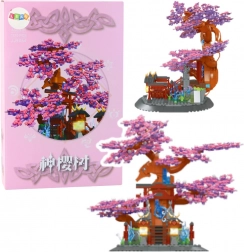 Set de construcție copac de sakura – decorațiune roz, 1370 piese