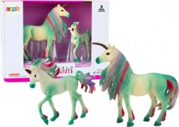 Figurine colecționabile unicorni verzi – adult și pui, set 2 buc