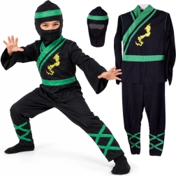 Costum ninja pentru copii cu detalii verzi, mărimea M