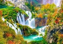 Puzzle ENJOY Cascadele Plitvice în decor de toamnă – 1000 de piese