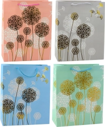 Pungă cadou cu motiv de păpădii și accente aurii 32 × 26 × 12 cm