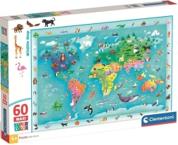 Puzzle Clementoni Harta lumii cu animale MAXI 60 piese