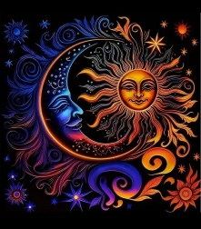 Pictură cu diamante Soare și Lună 30x40 cm