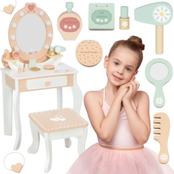 masă de toaletă din lemn cu oglindă LED și scăunel TOOKY TOY