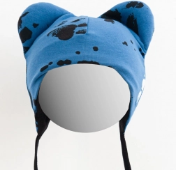 Căciuliță pentru bebeluși din bumbac cu urechiușe New Baby cu lăbuțe albastră