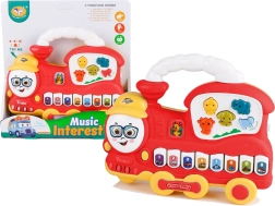 Pianină interactivă pentru copii în formă de locomotivă – sunete de animale, sunete de vehicule și melodii, roșie