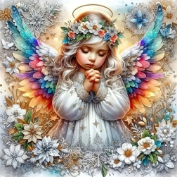 Pictură cu diamante Îngeraș cu aripi curcubeu 30x40cm