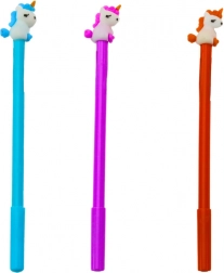 Pix cu bilă cu unicorn, cerneală neagră, 0,5 mm – mix mov/portocaliu/albastru